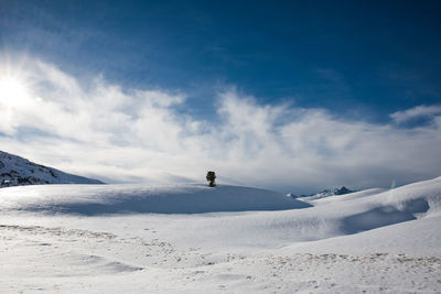 Scenic view of snow covered landscape against sky