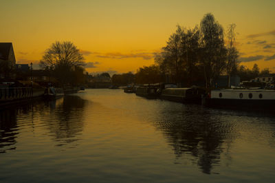 Scenic view of river against sky at sunset