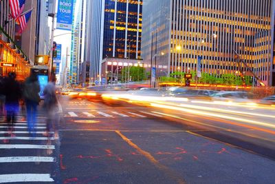 Light trails on city street at night