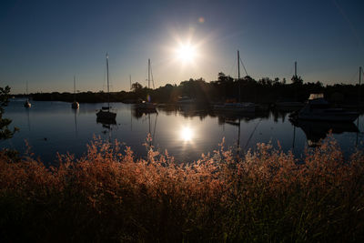 View of marina at sunset