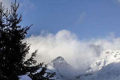 Scenic view of mountains against cloudy sky