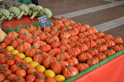 High angle view of vegetables for sale at market stall