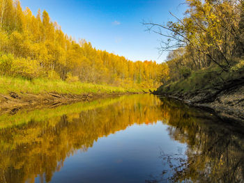 Scenic view of lake against sky during autumn