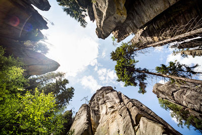 Low angle view of rock formations against sky