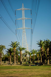 Low angle view of palm trees against clear sky