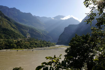 Scenic view of mountains against clear sky