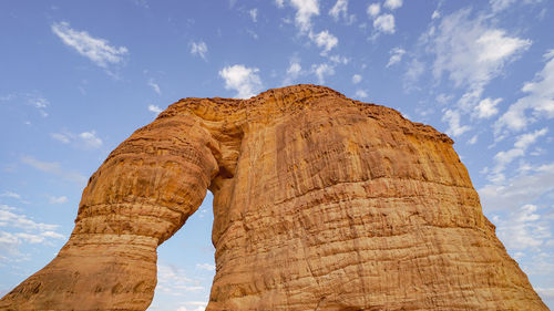 Low angle view of rock formations against sky