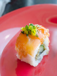 Close-up of sushi served on plate