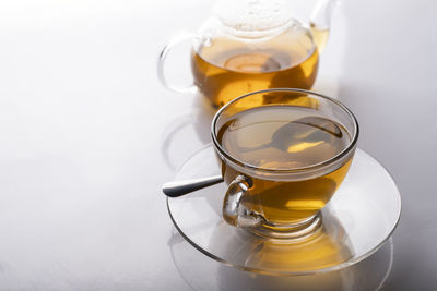 High angle view of tea cup on table