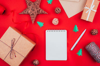 High angle view of christmas decoration on table