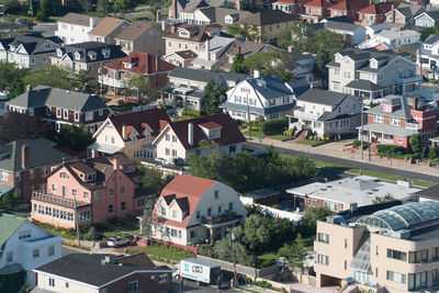 High angle view of buildings in town