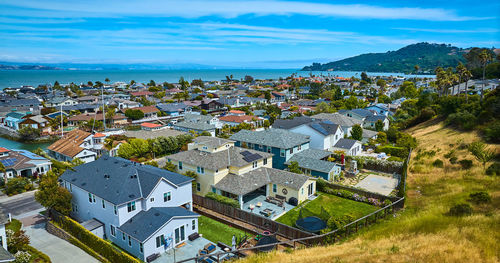 High angle view of townscape against sky