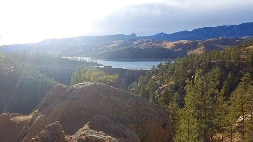 High angle view of lake against sky