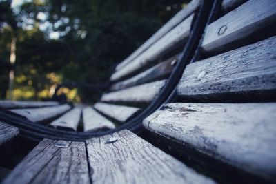 Close-up of old wooden bench
