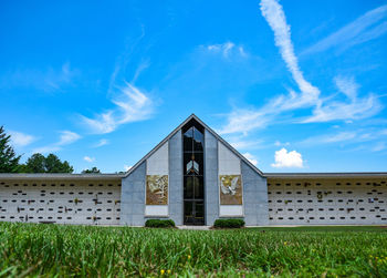 Exterior of temple on building against sky