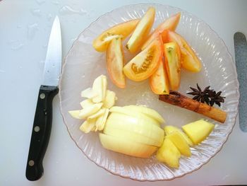 Close-up of fruits in plate