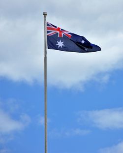 Low angle view of flag against sky