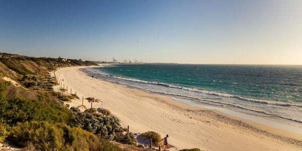 Panoramic view of beach against clear sky