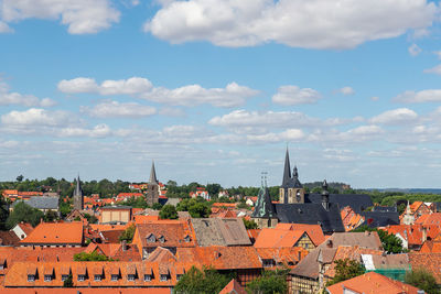 High angle view of townscape against sky