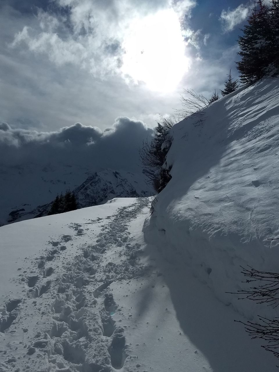 winter, snow, cold temperature, nature, weather, tranquil scene, tranquility, sky, mountain, scenics, beauty in nature, outdoors, landscape, day, cloud - sky, no people