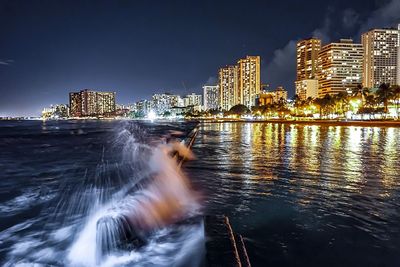 River in city at night