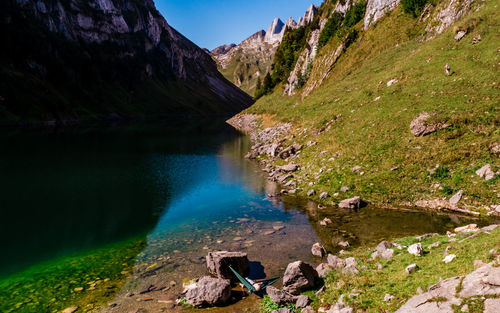 Scenic view of lake amidst rocks