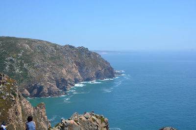 Scenic view of sea against clear sky