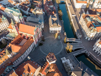 High angle view of buildings in city