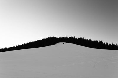 Scenic view of snow covered landscape against clear sky