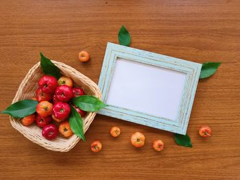 High angle view of fruits on table