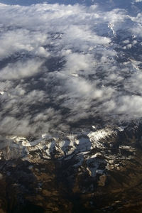 Aerial view of snowcapped mountains against sky