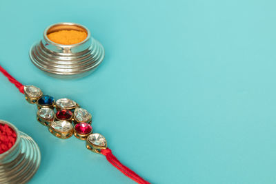 High angle view of coins on table