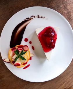High angle view of dessert in plate on table