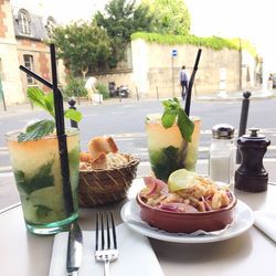 Close-up of food served on table in restaurant