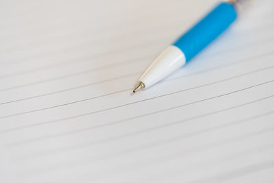 High angle view of pen against white background