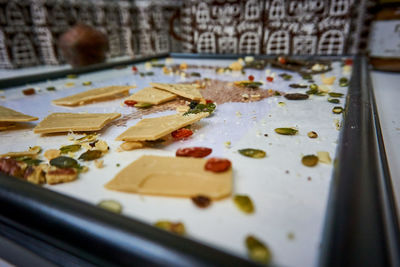 High angle view of food on table