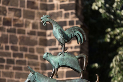 Close-up of bird sculpture against wall