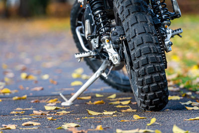 Close-up of bicycle on street