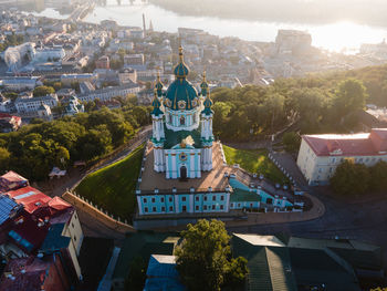 High angle view of city buildings