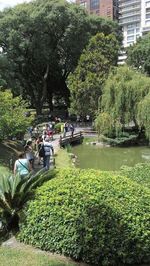 People relaxing in park