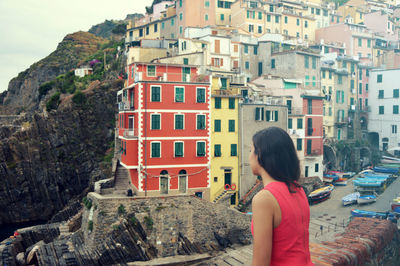 Rear view of woman in city