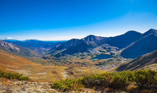 Mountain valley in the crater of an extinct volcano on kamchatka