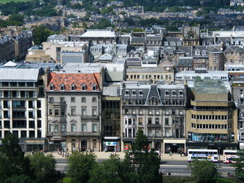 High angle view of buildings in city