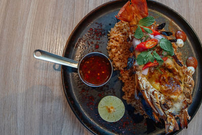 High angle view of food on table