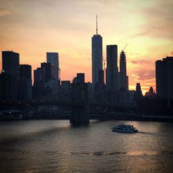 City skyline at sunset