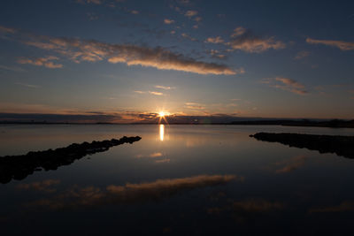 Scenic view of lake against sky during sunset