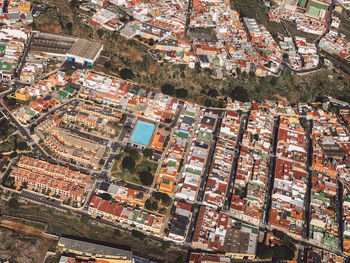 High angle view of buildings in town