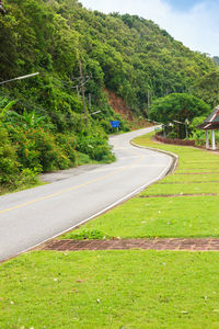 Scenic view of road by trees against sky