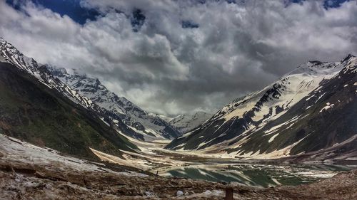 Scenic view of snowcapped mountains against sky