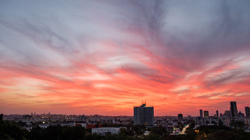 View of buildings against cloudy sky during sunset